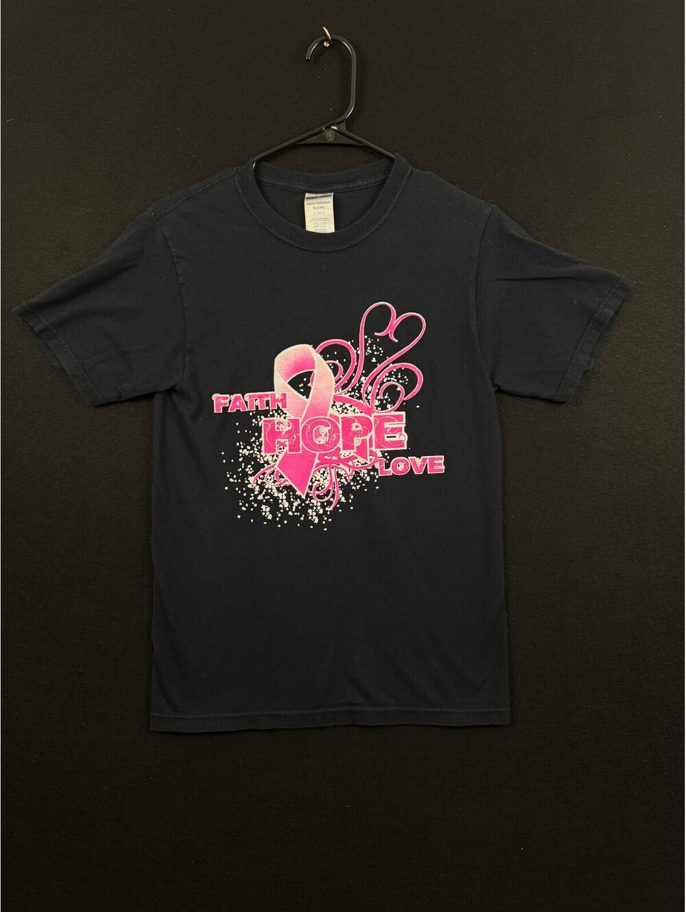 Jerzees Heavyweight Blend Faith Hope Love Pink Ribbon T-Shirt Size Small